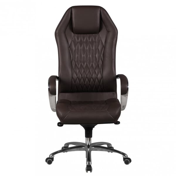 Rootz Executive Chair - Diamantdesign - Ægte læder - Aluminiumsarmlæn - Ergonomisk - Åndbar - Brun/sølv - 126-136cm x 67cm x 45cm