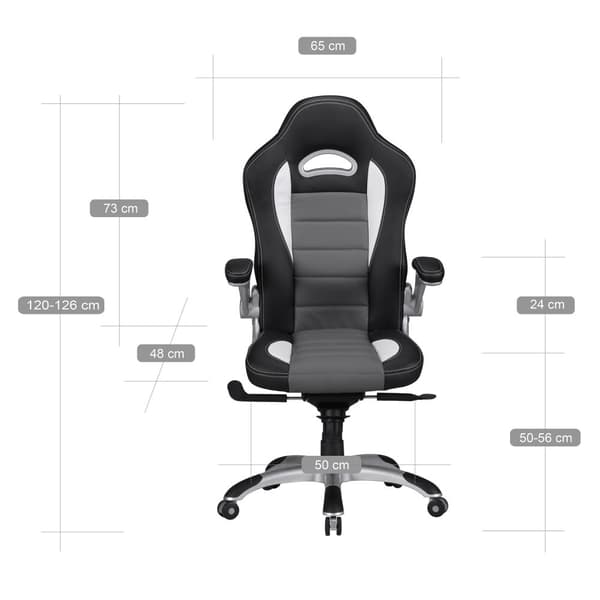 Rootz Ergonomic Office Chair - Drejestol - Executive Chair - Gastrykfjeder - Justerbare armlæn - Anti-Shock funktion - Kunstlæder - 120-126cm x 50-56c