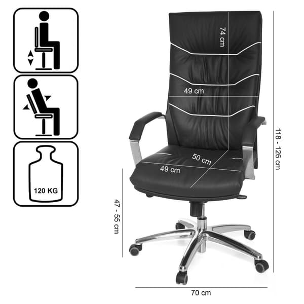 Rootz XXL Executive Chair - Kontorsstol - Ergonomisk stol - Äkta läder - Svankstöd - Kromarmstöd - Multiblock Mekanik - Anti-Shock-funktion - 120 kg L