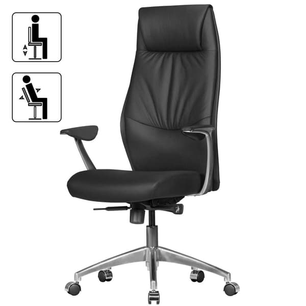 Rootz XXL Executive Chair - Kontorstol - Ægte læderstol - Komfortabelt bredt ryglæn - Justerbar 3-trins synkron mekanisme - Højkvalitets aluminiumsarm