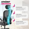 Miniatyrbild 4 av 11: Skrivbordsstol Arges, ergonomisk med justerbart nackstöd - svart