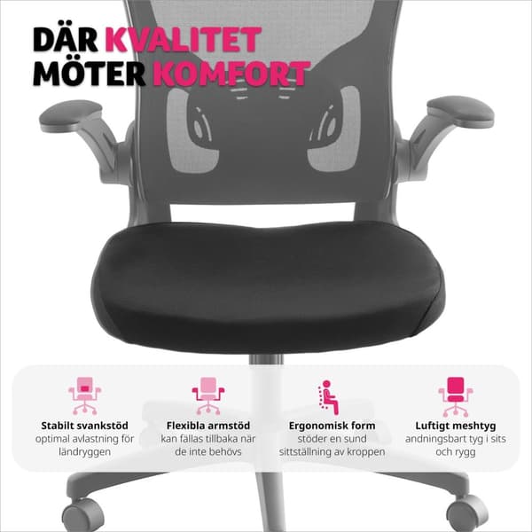 Skrivbordsstol Arges, ergonomisk med justerbart nackstöd - svart