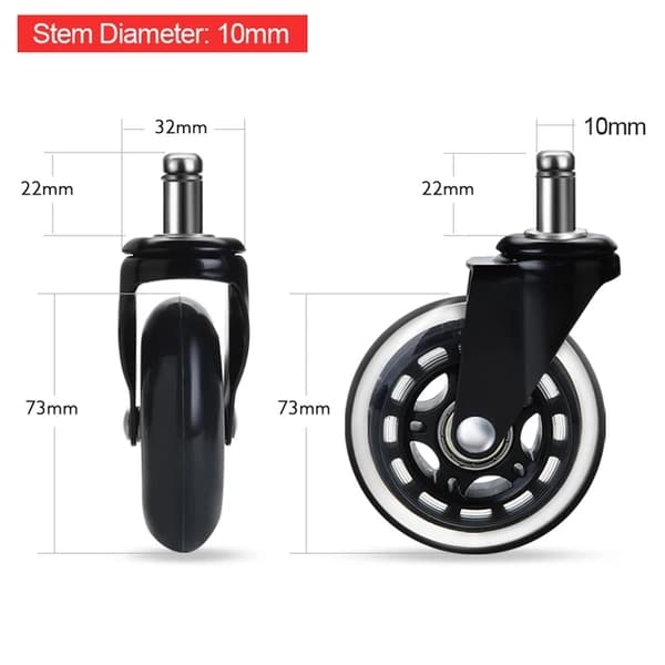 Kontorstolshjul, Universel pasform, Drejedesign, 3 tommer, Stilk Diameter 11mm
