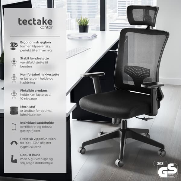 Kontorstol Phoibe, ergonomisk - sort