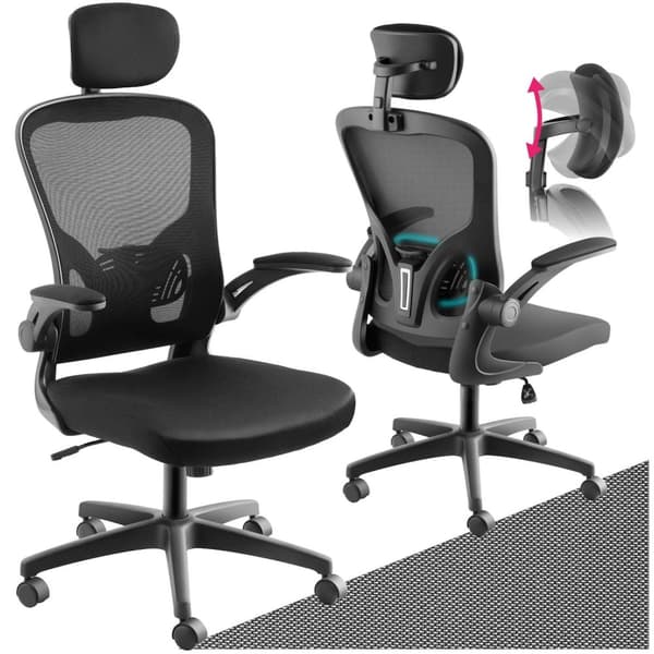 Kontorstol Arges, ergonomisk med justerbar nakkestøtte - sort