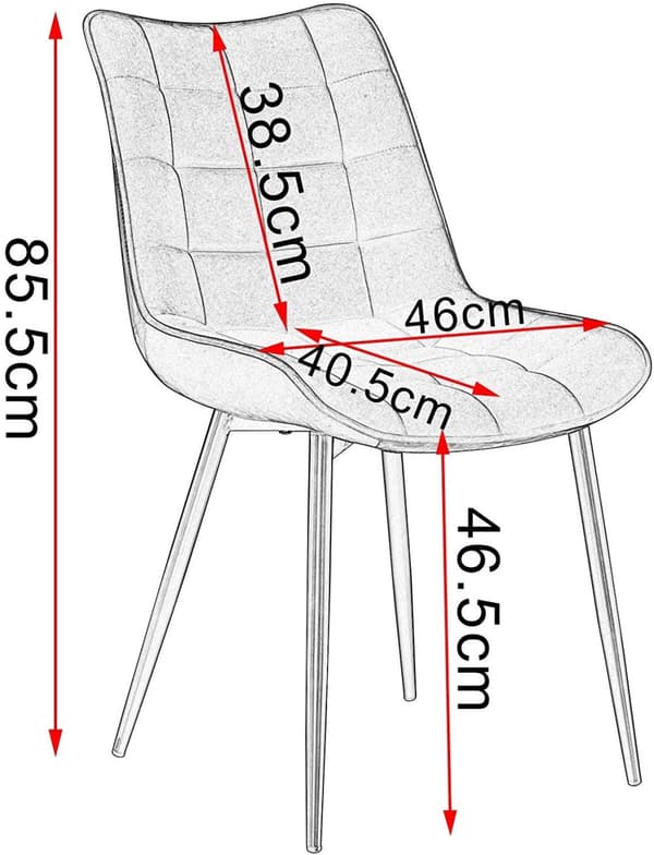 Rootz 2 ruokapöydän tuolin setti - Samettiverhoiltu - Metalliset jalkatuolit - Ergonominen muotoilu - Kestävä ja mukava - Lattian suojaus - 46 x 40,5
