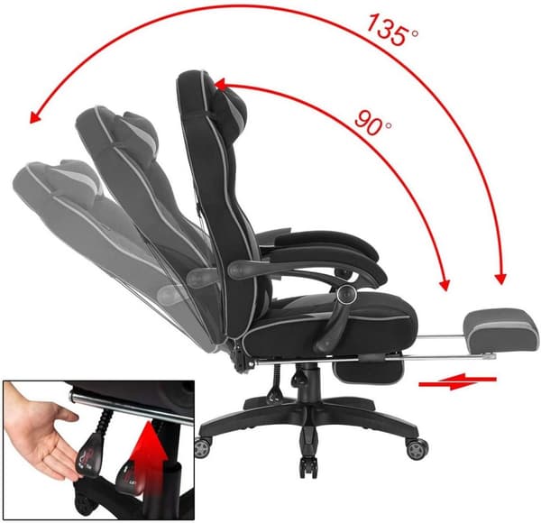 Rootz Gaming Chair - Kontorstol - Computerstol - Justerbar komfort - Åndbart materiale - Ergonomisk støtte - 121cm-128cm x 56cm x 46cm