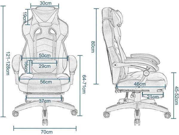 Rootz Ultimate Gaming Chair - Kontorstol - Ergonomisk computerstol - Justerbar, holdbar, nem montering - 121cm-128cm x 45cm-52cm