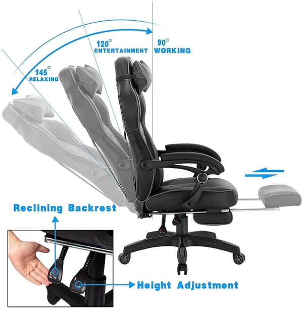 Rootz Ultimate Gaming Chair - Ergonomisk kontorstol - Justerbar computerstol - High-Density Foam Support - Justerbar højde 121cm-128cm - Sæde 56cm x 4