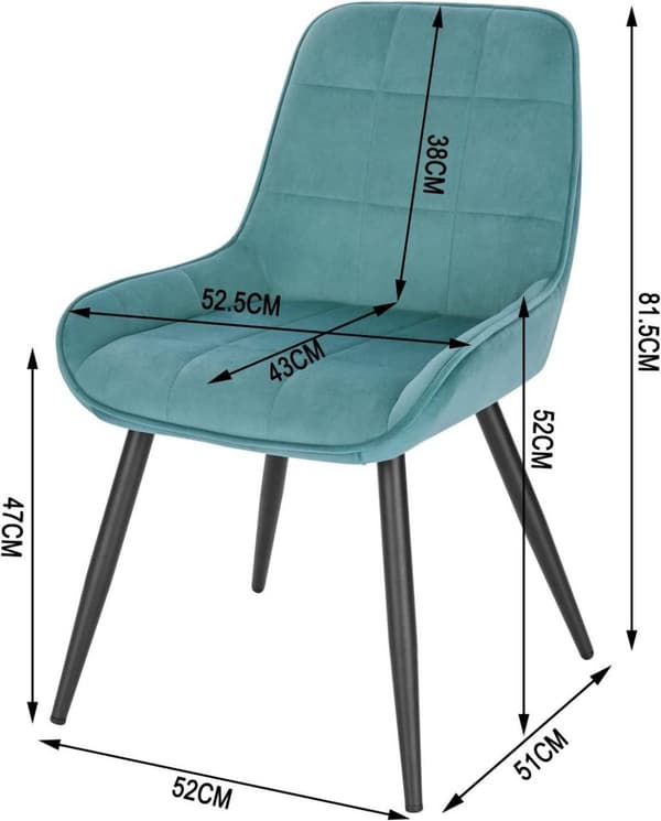 Rootz 4 ruokapöydän tuolin setti - Velvet Accent -tuolit - turkoosit pehmustetut tuolit - Ergonominen muotoilu, kestävä rakenne, lattian suojaus - 81,