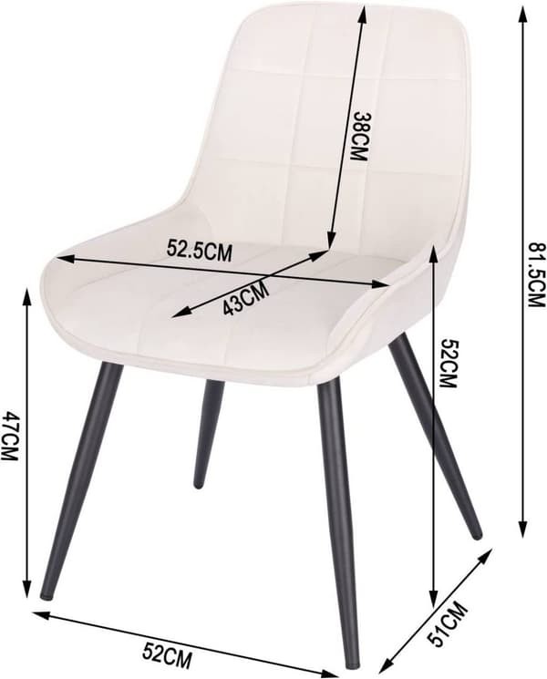 Rootz 6 ruokapöydän tuolin setti - Pehmustetut Velvet Accent -tuolit - Kermanvalkoinen - Mukava ja ergonominen - Kestävä ja lattiaystävällinen - 81,5
