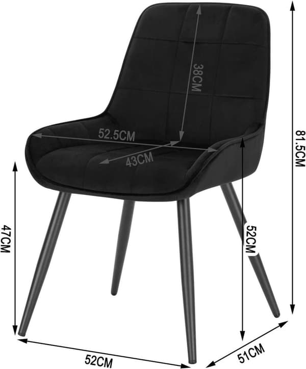 Rootz sæt med 2 fløjls spisestuestole - Polstrede accentstole - Komfortabelt og ergonomisk design - Ridsefri gulvbeskyttere - 81,5 cm x 38 cm x 43 cm
