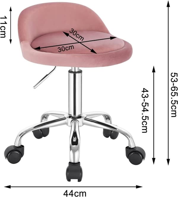 Rootz Velvet Justerbar drejestol - Barstol - Kontorstol - Højdejusterbar - 360-graders drejelig - Stabil metalbund - 53cm-65,5cm x 30cm x 30cm