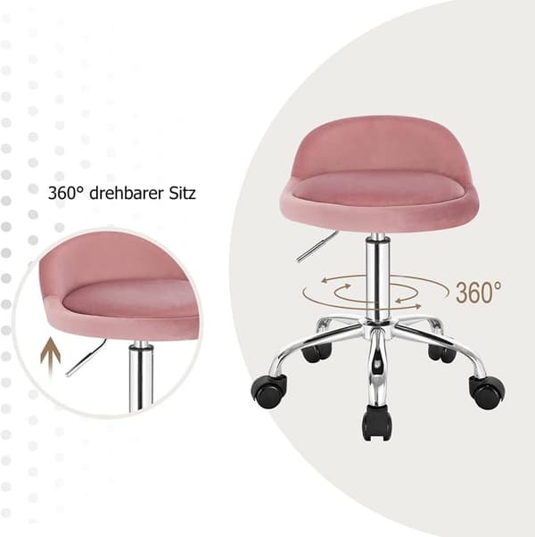 Rootz Velvet Justerbar drejestol - Barstol - Kontorstol - Højdejusterbar - 360-graders drejelig - Stabil metalbund - 53cm-65,5cm x 30cm x 30cm