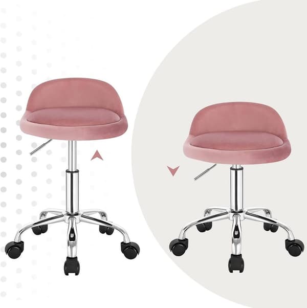 Rootz Velvet Justerbar drejestol - Barstol - Kontorstol - Højdejusterbar - 360-graders drejelig - Stabil metalbund - 53cm-65,5cm x 30cm x 30cm
