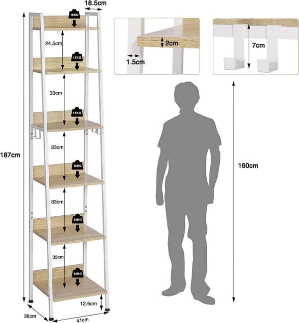 Rootz Industrial Style -säilytyshylly - Kirjahylly - Esittelyteline - Tyylikäs ja kestävä - Monitoiminen ja monipuolinen - Kaatumaton muotoilu - 41 cm