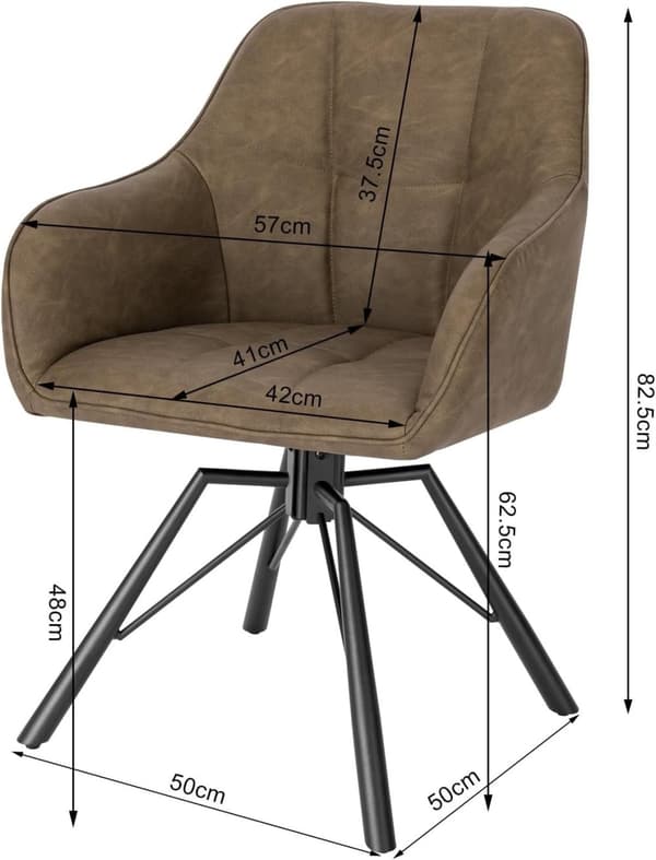 Rootz pyörivät ruokapöydän tuolit 6 kpl - Kääntyvät tuolit - Nojatuolit - Mukavat ja ergonomiset - 360° kääntyvä - Tukeva metallirunko - 58,5 cm x 82,