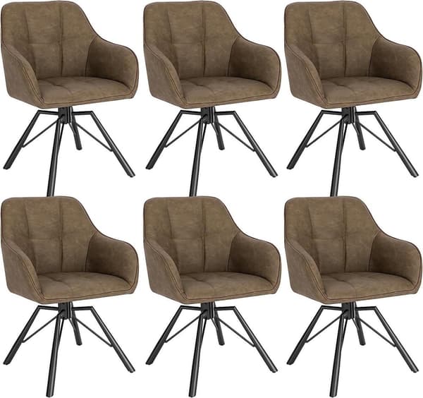 Rootz pyörivät ruokapöydän tuolit 6 kpl - Kääntyvät tuolit - Nojatuolit - Mukavat ja ergonomiset - 360° kääntyvä - Tukeva metallirunko - 58,5 cm x 82,