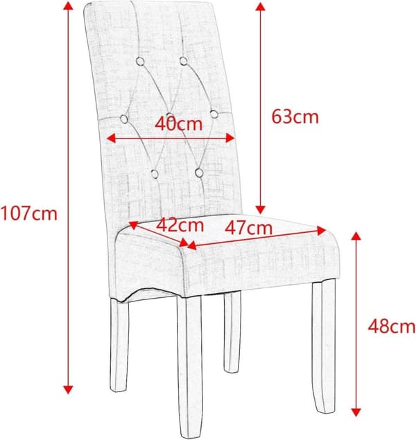 Rootz polstret spisestuestol - Elegant stol - Komfortabel siddeplads - Holdbart linnedbetræk - Ergonomisk design - Skridsikre beskyttere - 107 cm x 47