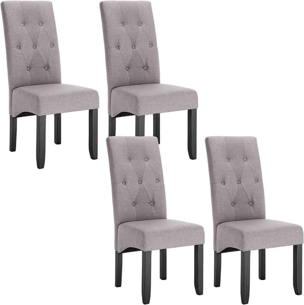 Pehmustettu Rootz-ruokailutuoli - Tyylikäs tuoli - Mukava istuin - Kestävä pellavapäällinen - Ergonominen muotoilu - Liukumattomat suojat - 107 cm x 4
