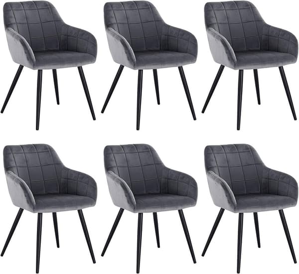 Rootz 6 ruokapöydän tuolin setti - Nojatuolit - Samettipehmustetut tuolit - Mukavat ja ergonomiset - Vakaa ja vankka - Monipuolinen muotoilu - 49 cm x