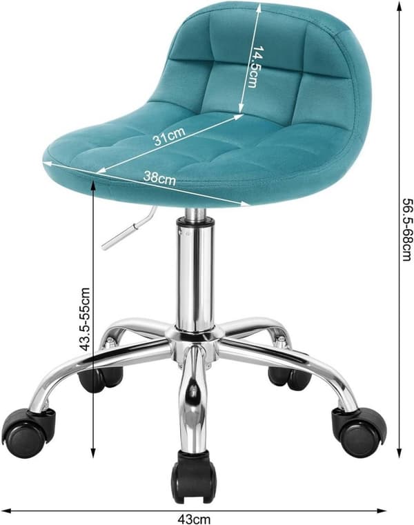 Rootz Velvet Kontorstol - Skrivebordsstol - Justerbar drejestol - Stilfuld, komfortabel, Ergonomisk - 56,5-68 cm x 38 cm x 31 cm