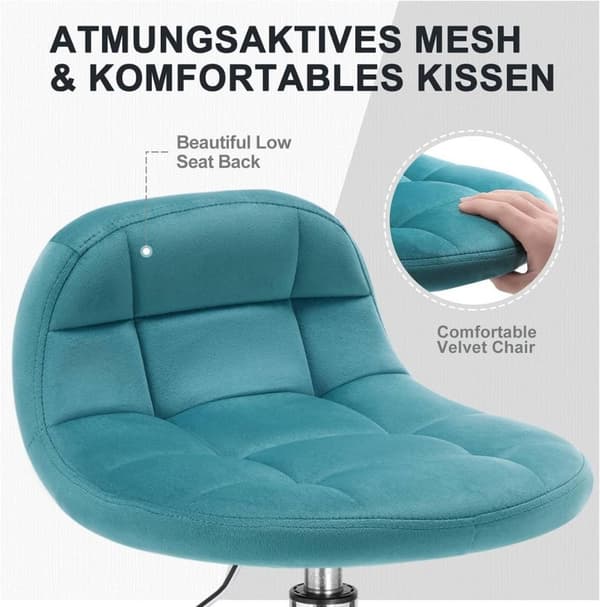 Rootz Velvet Kontorstol - Skrivebordsstol - Justerbar drejestol - Stilfuld, komfortabel, Ergonomisk - 56,5-68 cm x 38 cm x 31 cm