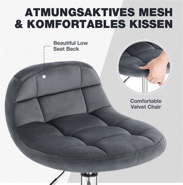 Rootz Velvet -toimistojakkara - Säädettävä pöytätuoli - Ergonominen kääntötuoli - Mukava, joustava, ergonominen muotoilu - 56,5 cm-68 cm x 38 cm x 31