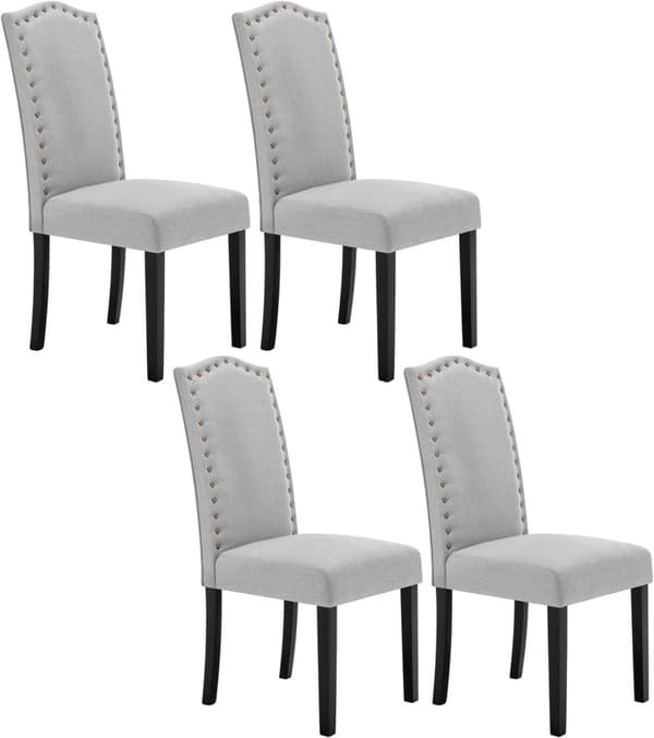 Rootz 4 ruokapöydän tuolin setti - Korkea selkätuolit - Massiivipuutuolit - Ergonominen muotoilu - Kestävä rakenne - Lattian suojaus - Pellava Vaalean