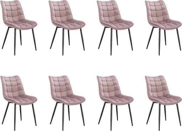 Rootz 8 ruokapöydän tuolin setti - Velvet-istuintuolit - Metalliset jalkatuolit - Kestävät ja pitkäikäiset - Mukavat ja ergonomiset - Lattian suojaus