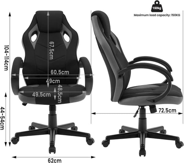 Rootz Ultimate -pelituoli - Ergonominen toimistotuoli - Kilpatuoli - Hengittävä verkko - Säädettävä tuki - Kestävä rakenne - 48,5 cm x 49,5 cm x 67,5