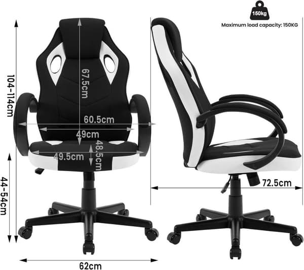 Rootz Ultimate Gaming Chair - Ergonomisk kontorstol - Computerstol - Åndbart mesh - Justerbar støtte - Holdbar konstruktion - 48,5 cm x 49,5 cm x 67,5