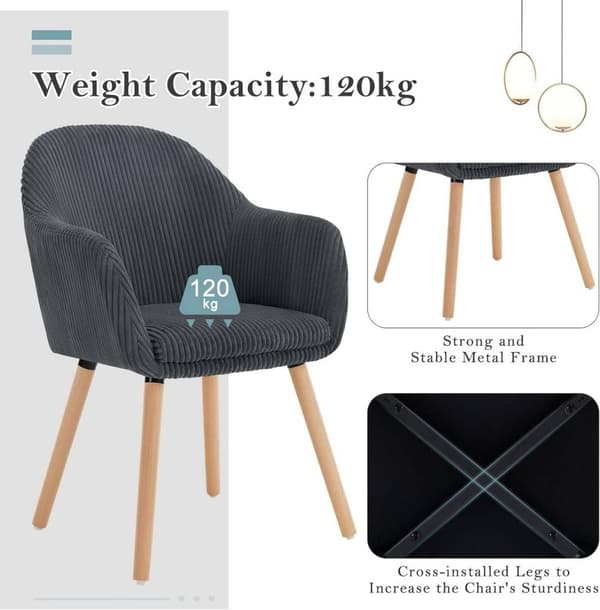 Rootz polstrede spisestuestole Sæt med 2 - Lænestole - Komfortstole - Høj komfort, Robust design, Alsidig brug - Fløjlstræk og træ - 55,5 cm x 83,5 cm