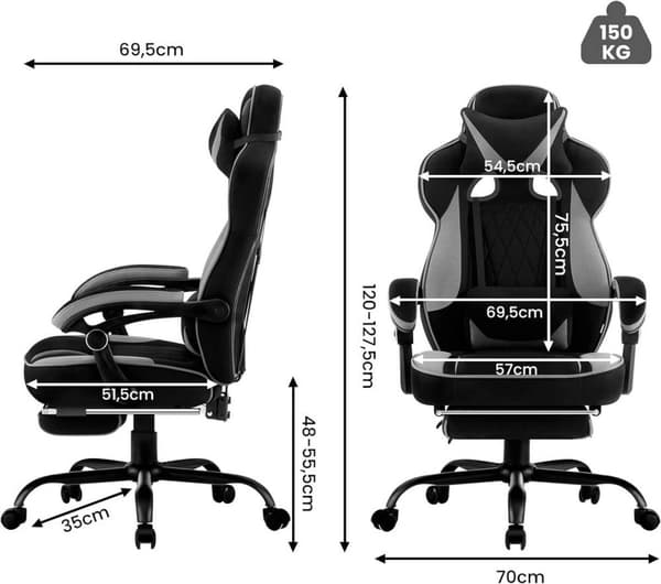 Rootz Ultimate Gaming Chair - Kontorstol - Ergonomisk stol - Pocket Spring Pude - Åndbar Mesh - Justerbar komfort - 120-127,5 cm x 57 cm x 51,5 cm