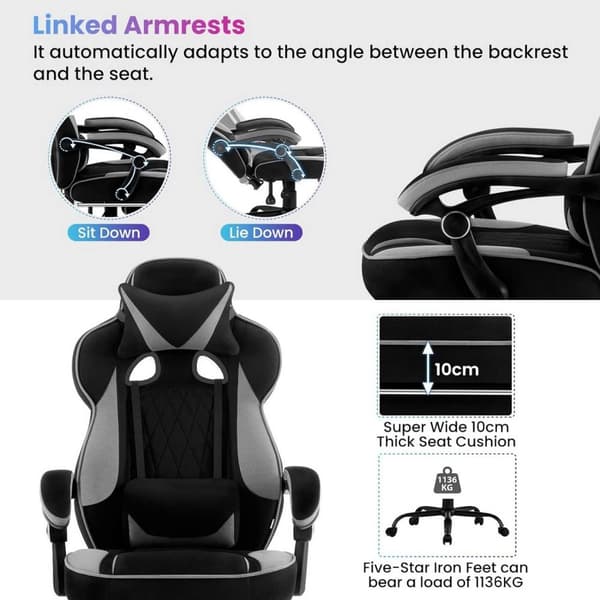 Rootz Ultimate Gaming Chair - Kontorstol - Ergonomisk stol - Pocket Spring Pude - Åndbar Mesh - Justerbar komfort - 120-127,5 cm x 57 cm x 51,5 cm