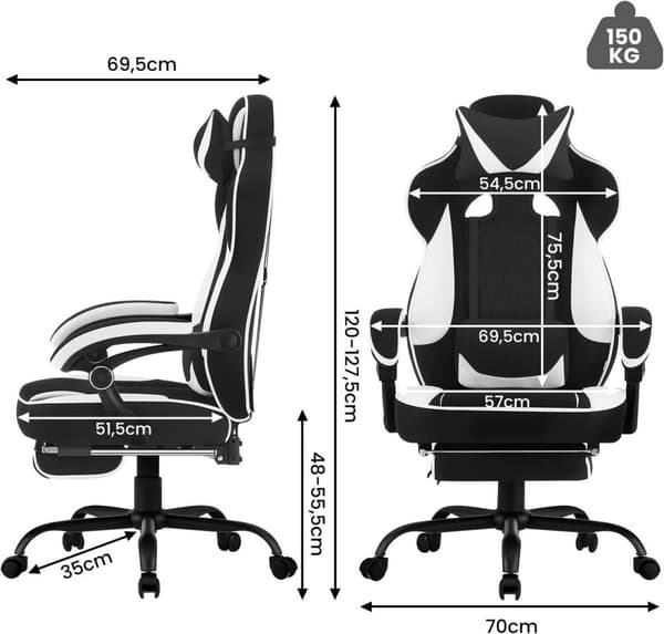 Rootz Gaming Chair - Kontorstol - Computerstol - Pocket Spring Pude - Ergonomisk design - Åndbart mesh stof - 57cm x 51,5cm