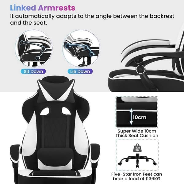 Rootz Gaming Chair - Kontorstol - Computerstol - Pocket Spring Pude - Ergonomisk design - Åndbart mesh stof - 57cm x 51,5cm
