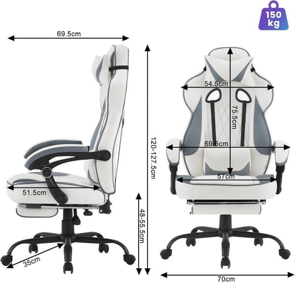 Rootz Ultimate -pelituoli - Ergonominen toimistotuoli - Tietokonetuoli - Parannettu mukavuus sisäänrakennetuilla jousilla - Tahraa hylkivä Leathaire-k