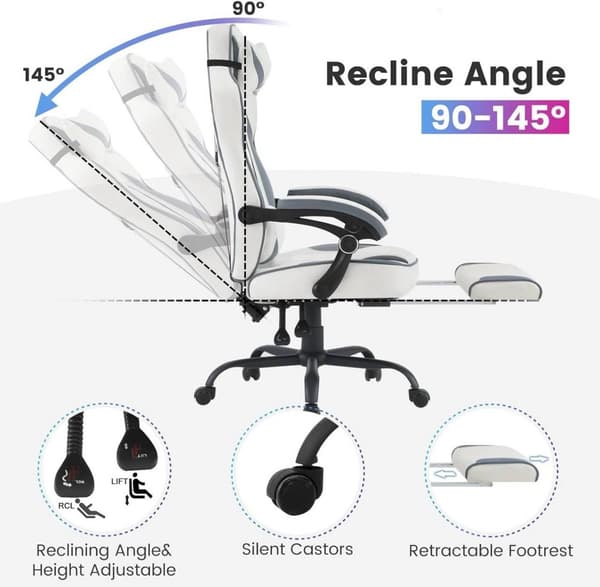 Rootz Ultimate -pelituoli - Ergonominen toimistotuoli - Tietokonetuoli - Parannettu mukavuus sisäänrakennetuilla jousilla - Tahraa hylkivä Leathaire-k