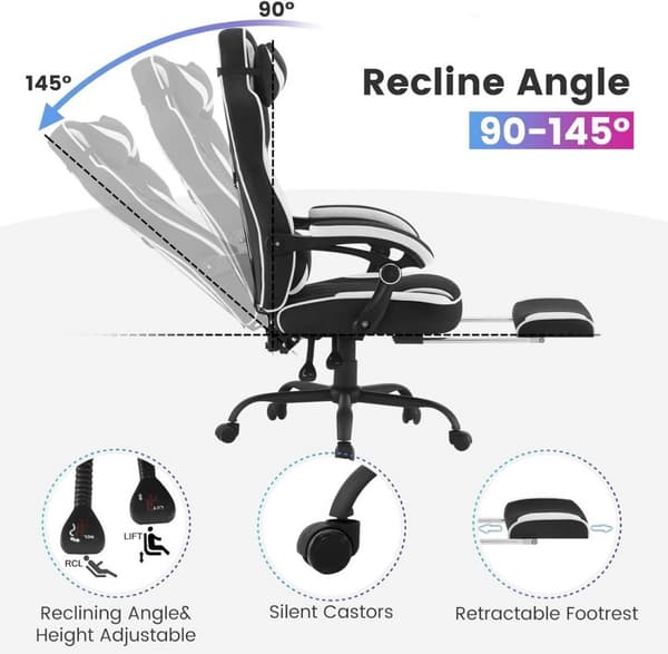 Rootz Gaming Chair - Kontorstol - Computerstol - Pocket Spring Pude - Ergonomisk design - Holdbart læderstof - 57cm x 51,5cm