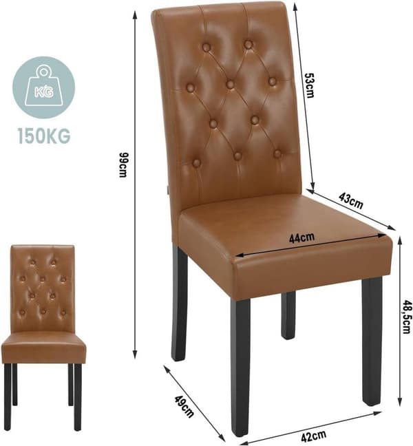 Rootz spisestuestol - Høj rygstol - Læderstol - Ergonomisk design - Let at rengøre - Holdbar konstruktion - 44cm x 99cm x 59cm