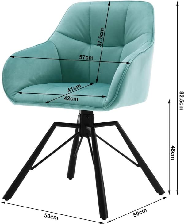 Rootz Swivel Matstol - Roterande Stol - Sammetsstol - Ergonomisk design - Enkel montering - Hållbar - 58,5 cm x 82,5 cm x 54,5 cm