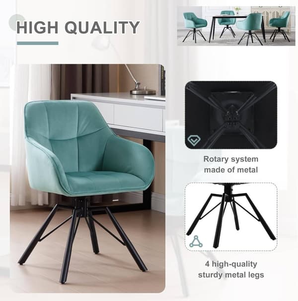 Rootz Swivel Matstol - Roterande Stol - Sammetsstol - Ergonomisk design - Enkel montering - Hållbar - 58,5 cm x 82,5 cm x 54,5 cm