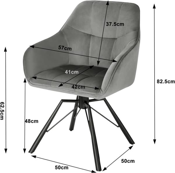 Rootz kääntyvä ruokatuoli - Pyörivä tuoli - Samettipehmustettu tuoli - Ergonominen muotoilu - Mukavat istuimet - Kestävä rakenne - 58,5 cm x 82,5 cm x