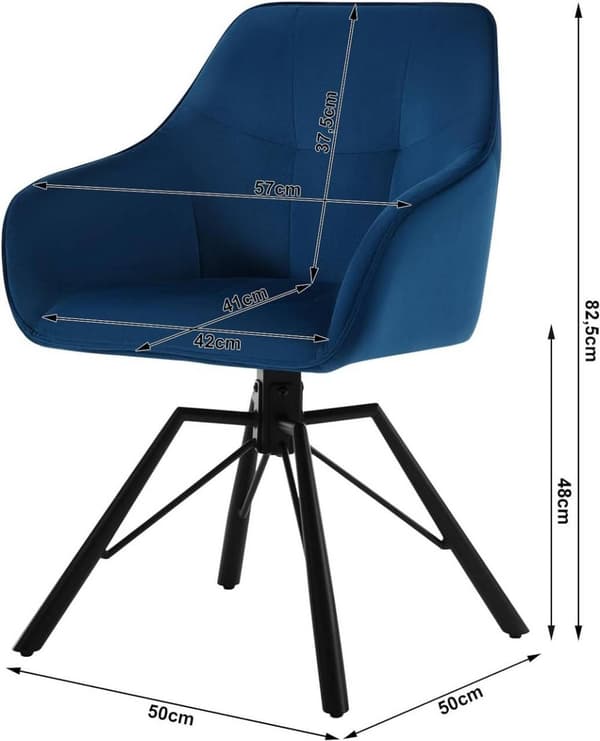 Rootz drejelig spisestuestol - Roterende stol - Fløjlskontorstol - Ergonomisk design - Komfortable siddepladser - Holdbart stel - 58,5 cm x 82,5 cm x