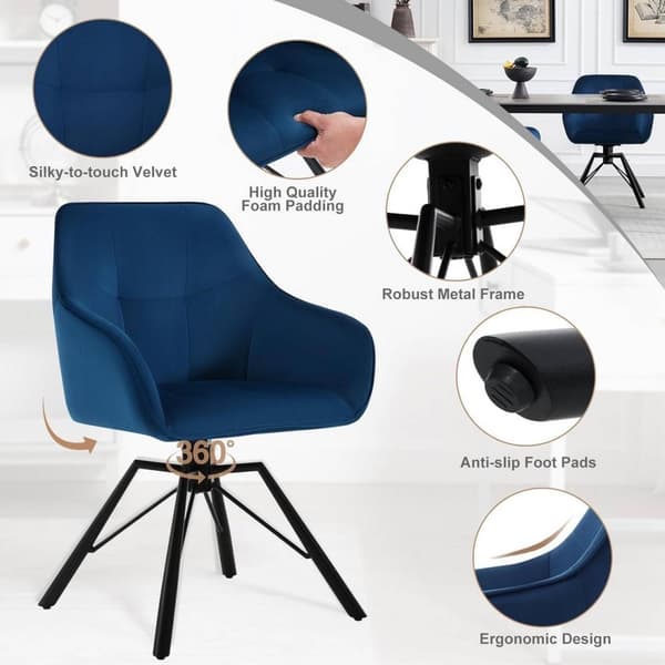 Rootz drejelig spisestuestol - Roterende stol - Fløjlskontorstol - Ergonomisk design - Komfortable siddepladser - Holdbart stel - 58,5 cm x 82,5 cm x