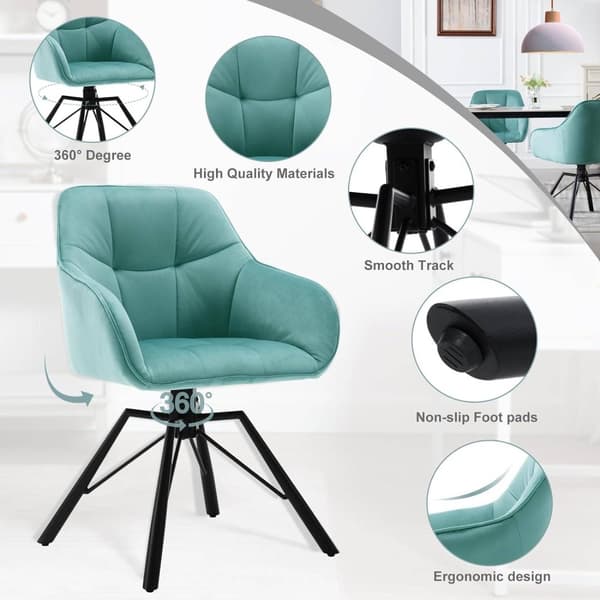 Rootz drejelig spisestuestol - Roterende stol - Fløjlskontorstol - Ergonomisk design - Komfortable siddepladser - Holdbart metalstel - 58,5 cm x 82,5