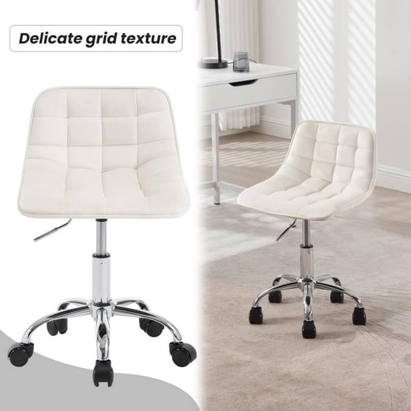 Rootz kontorstol - Ergonomisk arbejdsstol - Velvet drejestol - Komfortabel, Justerbar, Holdbar - Cremehvid - 43cm x 60-67,5cm x 50cm
