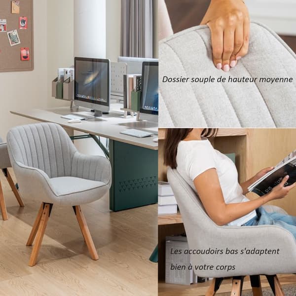 MYSIGA MÖBLER Roterande kontorsfåtölj Beige tyg och bokträ ben, skandinavisk stil, CARSON
