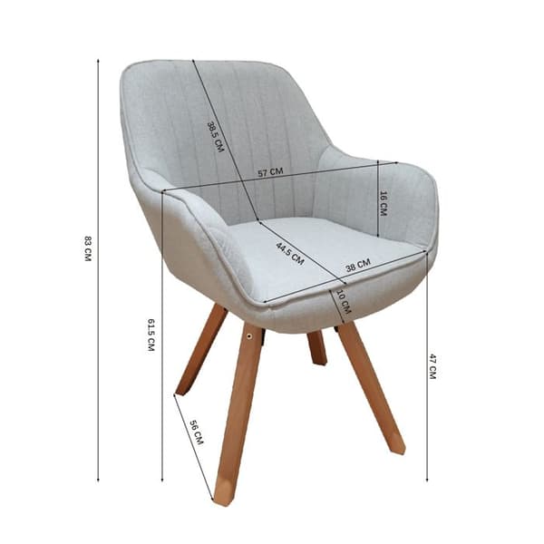 MYSIGA MÖBLER Roterande kontorsfåtölj Beige tyg och bokträ ben, skandinavisk stil, CARSON